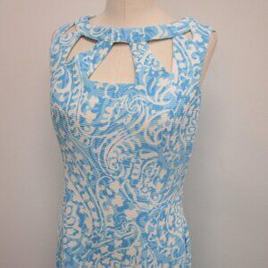 Womens Eliza J Aqua Blue/White Paisley Cutout Neckline Shift Dress Size 10